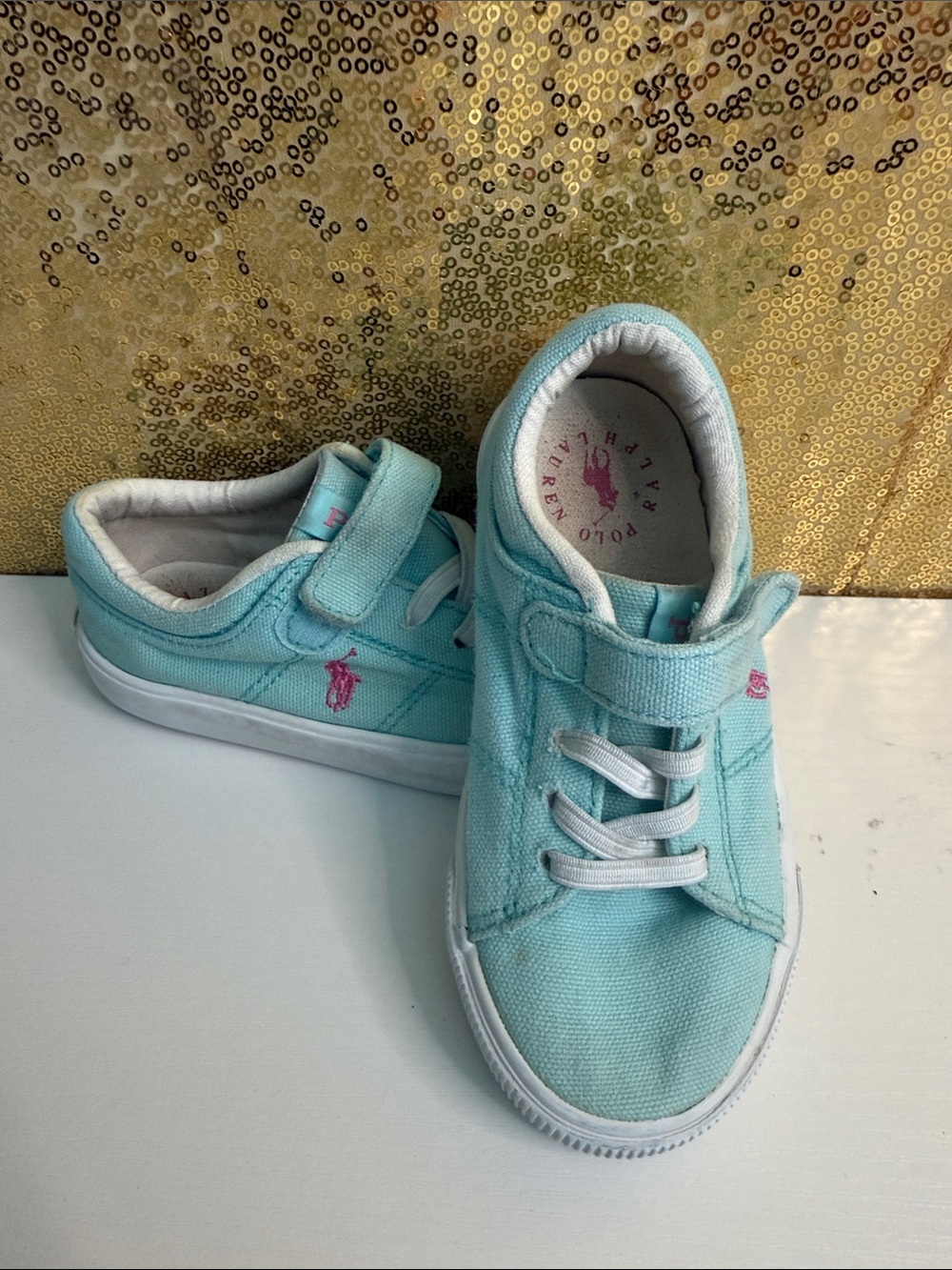 Polo by Ralph Lauren Kids Mint Canvas Velcro & Elastic Lace Sneakers